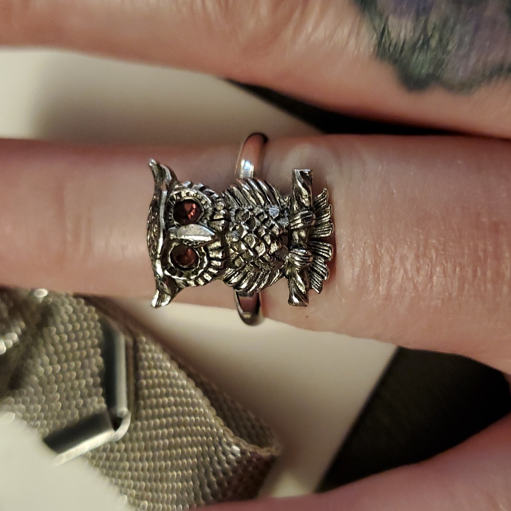 Vintage SARAH COVENTRY SIlver OWL NOCTURNE Earrings Bracelet & Ring Jewelry Set - Picture 5 of 6